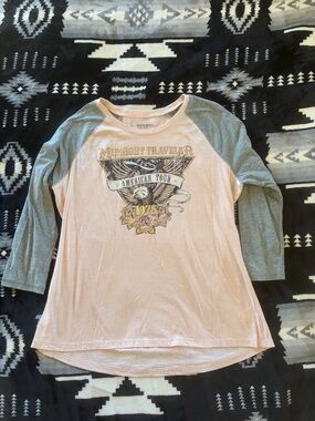 Shyanne Pink and Gray Raglan Graphic 3/4 Sleeve Tee - Vintage Tour Print